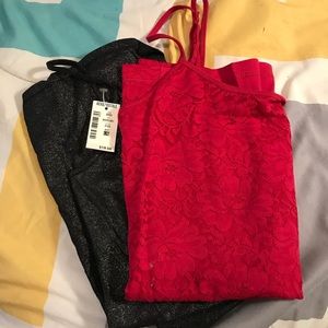 SET OF 2 Camis - Black sparkle and red floral cami